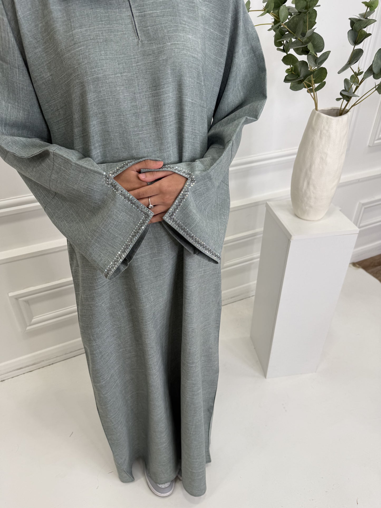 The Light Green Linen Abaya